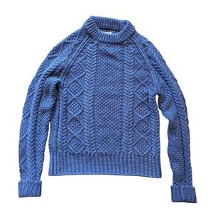L.L. Bean Signature Sweater Women's XS Blue Cotton Fisherman Aran Knit Classic